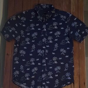 No Boundaries Blue and White Casual Button Down Shirt